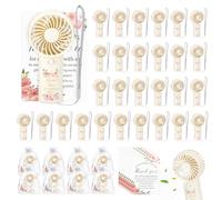 60 mini ventagli portatili per matrimoni, feste premaman, alimentati a batteria, con etichette di ringraziamento, sacchetto regalo e cartello per ventaglio per bomboniere estive (batteria non inclusa