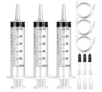60 ml Siringa con tubo, set da 3 siringhe riutilizzabili da 60 ml (50 ml), siringa senza ago per laboratori scientifici, irrigazione del giardino, industria