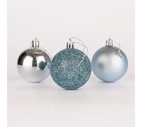60 mm/18 palline di Natale infrangibili blu chiaro, decorazioni per albero di Natale, palline ornamentali da appendere, decorazioni natalizie per le vacanze, lucide, opache, glitterate