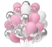 60 Palloncini Argento Bianchi Rosa, Metallo Argento Palloncini, Palloncini Coriandoli Argento, Bianco Palloncini in Lattice per Compleanno Matrimonio Anniversario Battesimo Prima Matrimonio Festa