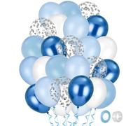 60 palloncini blu, blu navy, azzurro, bianco, con nastri, palloncini blu, 12 pollici, in lattice, con coriandoli metallizzati, per bambini, compleanno, matrimonio, battesimo, baby shower, decorazione