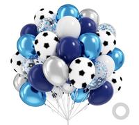 60 palloncini da calcio da 30,5 cm, metallizzati, blu navy bianco, coriandoli blu e argento, per uomini, sport, calcio, baby shower, feste di compleanno