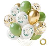 60. Palloncini di compleanno verde, 14 pezzi verde oro bianco Palloncini per ragazze ragazzi, Buon compleanno Palloncini Decorazioni Festa 60 Compleanno