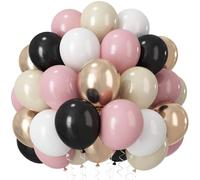 60 palloncini neri e rosa, palloncini in lattice retrò rosa polveroso avorio sabbia bianca nera con champagne metallizzato oro boho palloncini per feste di compleanno, baby shower, decorazioni per