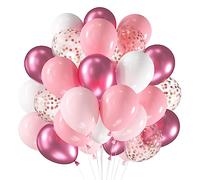 60 Palloncini Rosa Chiaro Bianchi, 12 Pollici Oro Rosa coriandoli Palloncini, Lattice Elio Rosa Pastello, Palloncini Rosa Metallizzati per bambini compleanni matrimoni decorazioni