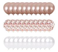 60 Palloncini Rose Gold Bianco e Confetti Balloon Oro Rosa Dorato, 40 Palloncini Classici + 20 Palloncini di Coriandoli Rosegold. Decorazioni per Festa Compleanno e Battesimo