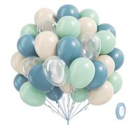 60 palloncini sotto il mare da 30,5 cm, blu e verde, palloncini blu e verde con polvere blu pastello, foglia di tè, sabbia, bianco, trasparente, palloncini per sotto il mare, spiaggia, oceano, piscina