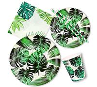 60 PCS Set di stoviglie per decorazioni per feste nella giungla, piatti di carta con foglie verdi tropicali, tovaglioli, tema hawaiano, forniture per feste estive, per 10 ospiti