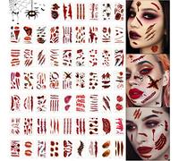 60 PCS Tatuaggi Temporanei di Halloween, Tatuaggi Temporanei Cicatrici Halloween, Halloween Tatuaggi Viso Temporanei, Tatuaggio con Zombie di Halloween, per Halloween Trucco Party