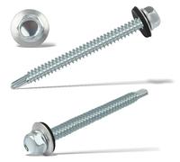 60 pcs Viti Autofilettanti per Metallo 6,3 X 75 mm Viti Autoperforanti Viti Autoforanti Cappellotti per Lamiere Grecate Viti Esagonali Con Rondella di Tenuta Zincata in Acciaio Inox (Argento)