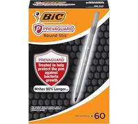 60 penne a sfera Bic Round Stic, corpo antimicrobico permanente, scrittura del 90% più lunga e impugnatura morbida e confortevole, pennino in tungsteno, medio 1,0 mm, inchiostro nero