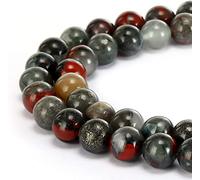 60 perline di pietra del sangue africane naturali da 6 mm, rotonde, sfuse, per la creazione di gioielli, filo da 38 cm