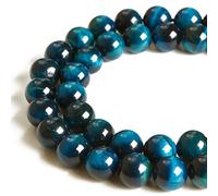60 perline rotonde sfuse da 6 mm, color acquamarina, occhio di tigre, per la creazione di gioielli