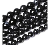 60 perline rotonde sfuse in agata nera naturale a righe da 6 mm, per la creazione di gioielli, braccialetti e collane fai da te, 38,1 cm