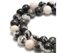 60 perline rotonde sfuse sfuse in diaspro zebrato naturale bianco e nero da 6 mm, per la creazione di gioielli, 39,4 cm, 1 filo (diaspro zebrato bianco e nero, 60 perline da 6 mm) (UKA-A121