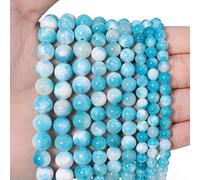 60 perline sfuse di giada blu e bianca, 6 mm, semi preziose naturali, rotonde, lisce, distanziatori per la creazione di gioielli, collane e bracciali