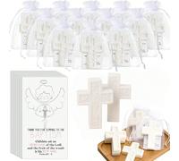 60 pezzi/20 set Bomboniere per battesimo per gli ospiti, saponette a forma di croce per doccia del bambino, saponette profumate con biglietti di auguri, sacchetti in organza, battesimo, comunione, bat