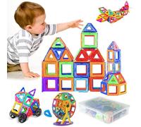 60 Pezzi 3D Costruzioni Magnetiche per Bambini, 4 Forme Assemblaggio Magneti Bambini Colorati, STEM Costruzioni per Bambini 3 Anni, DIY Giochi Magnetici per Bambini 3 4 5 6 7 8 Anni