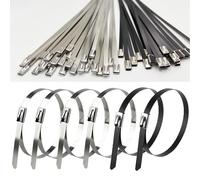 60 Pezzi 4,6×300mm Fascette Acciaio Inox, Fermacavo Metalliche Autobloccanti Temperatura Resistenza Corrosione, Stringicavo Fermacavi per Fasci Cavi, Fascette Ferro (Nero/Argento)