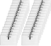 60 pezzi 9 x 5,6 cm Etichette,Targhetta professionale con clip coccodrillo e Spilla sicurezza, PVC Trasparente Porta Cartellino Identificativo,per Ufficio,Affari,Conferenze