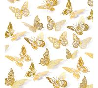 60 pezzi Adesivi murali a forma di farfalla 3D, 4 stili, 3 dimensioni, decorazione per feste di compleanno a tema farfalla, decorazione per torte, decorazione per asili, adesivi rimovibili (oro) stile