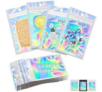 60 Pezzi Busta in Alluminio Richiudibile 6 * 10cm Pacchetto Zip Top Piatto Sacchetto Mylar Baggys Buste con Finestra Trasparente per Gioielli Caramelle Biscotti(Lucido)