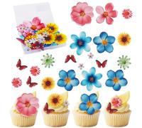 60 Pezzi Decorazioni Commestibili per Torte,Contient 56 Pezzi Fiori Commestibili per Torte, 4 Pezzi Farfalla Cake Toppers,per Torte,Hawaiano Festa,Matrimoni,Baby Shower