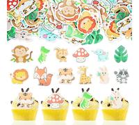 60 Pezzi Decorazioni per Torte Commestibili, Animali, Carta da Pranzo per Compleanno, Ragazzi, Topper Cupcake, Giungla, 1° Compleanno, Muffin, Decorazione con Animali della Foresta