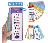 60 Pezzi di Flashcard Fonologiche Inglesi Bifronte, Adatte per Bambini in Età Prescolare, Asilo, 1°-2° Grado - Include 117 Famiglie di Parole per Spelling, Giochi di Lettura, Sviluppo del Vocabolario,