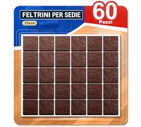 60 Pezzi Feltrini Adesivi per Sedie e Mobili, Antigraffio, Silenziosi, Protezione Pavimento, Quadrati 25 mm Marrone