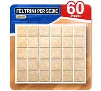 60 Pezzi Feltrini Adesivi per Sedie e Mobili, Antigraffio, Silenziosi, Protezione Pavimento, Quadrati 25 mm Beige