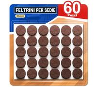60 Pezzi Feltrini Adesivi per Sedie e Mobili, Antigraffio, Silenziosi, Protezione Pavimento, Rotondi 25 mm Marrone