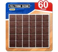 60 Pezzi Feltrini Sedie Adesivi in Feltro - Gommini per Sedie - Antigraffio e Silenziosi - Quadrati 25 mm Marrone
