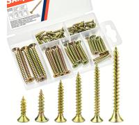 60 pezzi Kit assortito di viti per legno ad alta durezza, include viti a testa piatta con filettatura grossa nei formati #4 X 12,7mm, #6 X 15,9mm, #6 X 25,4mm, #8 X 31,8mm, #8 X 38,1mm, #10 X 50,8mm (