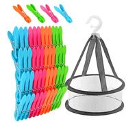 60 Pezzi Mollette per Bucato Antisegno con Cestino Portaoggetti, Porta Mollette Bucato da Esterno di Plastica Colorate, per Calze, Asciugamani, Vestiti