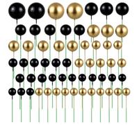 60 pezzi palla torta Topper mini palloncini torta Topper bastoncini in schiuma picchi per torta compleanno matrimonio (nero, oro)