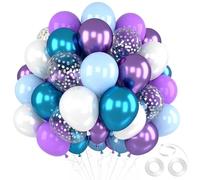 60 Pezzi Palloncini Blu Viola Bianco, Blu Lavanda Palloncino Elio | 12 Pollici Palloncini Viola Blu Confetti Metallizzati, per Uomo, Compleanno, Matrimonio, Battesimo, Comunione