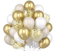 60 Pezzi Palloncini Sabbia Bianco Oro Beige, Metallizzati e Coriandoli in Lattice per Compleanno, Matrimonio, Baby Shower e Feste Decor
