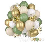 60 Pezzi Palloncini Verde Salvia, Palloncini Verde Oro Bianchi, Palloncini Compleanno Verde Oliva Bianchi in lattice Palloncini mit Oro Coriandoli Palloncino per Compleanno Matrimonio Battesimo