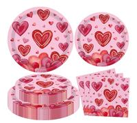 60 pezzi Piatti per festa di San Valentino a forma di cuore Festa della mamma Acquerello Amore Piatti di carta con cuori rossi Tovaglioli per San Valentino Compleanni Matrimoni Per 20 persone