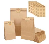 60 Pezzi Sacchetti Carta Kraft con 72 Adesivi, Sacchetti Regalo Carta Kraft Sacchetti Marroni Carta Sacchetti di Carta per Alimenti Sacchetti Carta Pane per Matrimoni, Compleanni, Feste e Regali