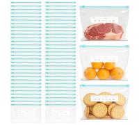 60 Pezzi Sacchetti per Congelatore per Alimenti, Sacchetti Congelatore, Sacchetti Freezer Riutilizzabili Senza BPA, per Conservare Verdure, Frutta, Snack, Sandwich, Carne, Cucina, Pesce e Pane