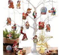 60 pezzi Set di decorazioni natalizie in legno stile fattoria, ornamenti appesi per albero di Natale, Babbo Natale e pupazzo di neve vintage, pendenti per decorazione casa, festa, camera da letto, inv