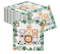 60 Pezzi Tovaglioli Colorati Di Carta Con Animali Della Giungla - Verdi Monouso Per Feste, Compleanno Bambini, Picnic 33 * 33cm