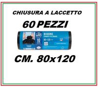 60 SACCHETTI BIDONE SPAZZATURA NERO 80x120 N.U. ANTIGOCCIA CON LACCETTO 22022