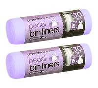 60 sacchetti per la spazzatura profumati extra forti da 15 l, sacchetti profumati a pedale alla lavanda, 2 rotoli da 30