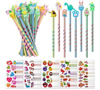 60 Set 30 Matite Gadget Compleanno Bambini e 30 Adesivi Matite Triangolare