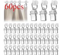 60 Set di Clip per Tende con Ganci per Tende con Ruote, Rulli per Tende in Metallo, Guide per Tende, per Tende per Windows, Divisori per Ambienti, Box Doccia, Caravan, Auto (Argentato)