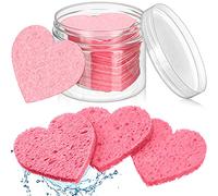 60 Spugne per Viso con Contenitore, Spugne Facciali Compresse a Forma di Cuore Tamponi Cosmetici per Pulizia di Viso Spugna per Trucco Forniture Per Esfoliante Rimozione di Trucco, Rosa