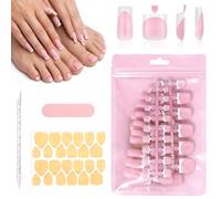 60 unghie finte da incollare, quadrate, corte, bianche e rosa, francese, con lima per colla per unghie, in acrilico, per donne